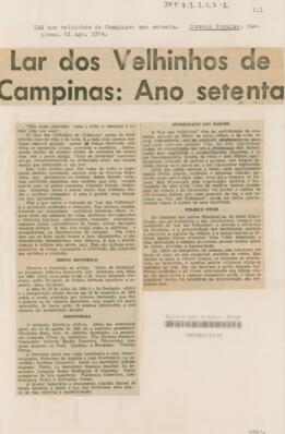 Lar dos velhinhos de Campinas: ano setenta