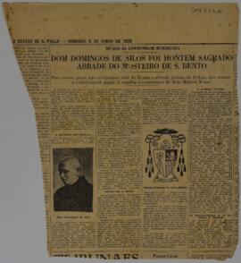 Dom Domingos de Silos foi hontem sagrado abbade do Mosteiro de S. Bento