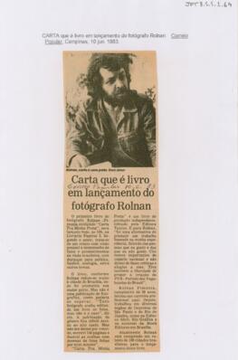 Carta que é livro em lançamento do fotógrafo Rolnan