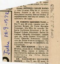 [Obituários de Antonio Carlos Bueno, Roberto Simosen Filho e Ana Bodnar]