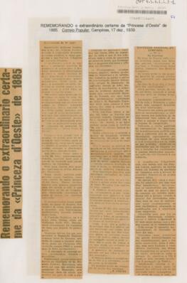 Rememorando o extraordinario certame da "Princeza d'Oeste" de 1885