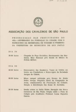 Programação das festividades do 422.o aniversário da fundação da cidade