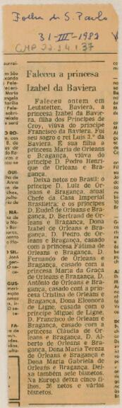 Faleceu a princesa Izabel da Baviera