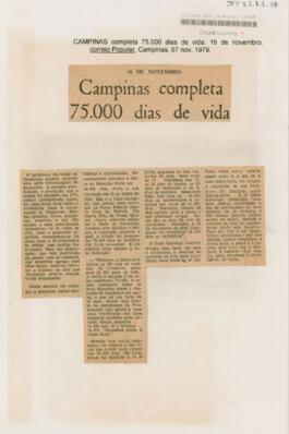 Campinas completa 75.000 dias de vida