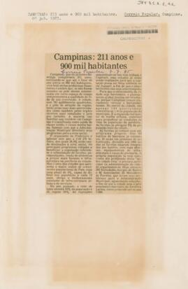 Campinas: 211 anos e 900 mil habitantes