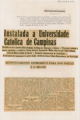 Instalada a Universidade Catolica de Campinas