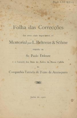 Folha das Correcções dos erros mais importantes no Memorial por L. Behrens & Söhne