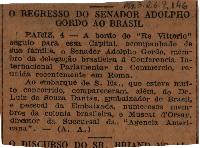 O regresso do senador Adolpho Gordo ao Brasil