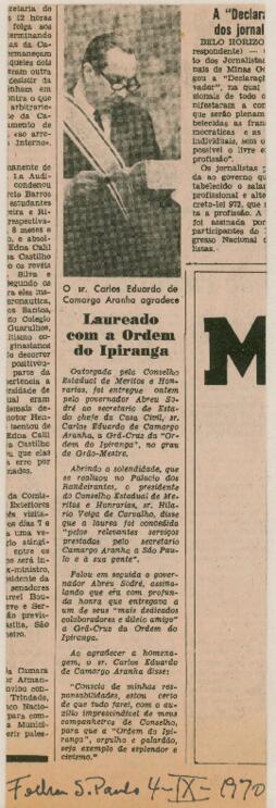 Laureado com a Ordem do Ipiranga