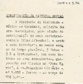 Substituição de Carteira Social