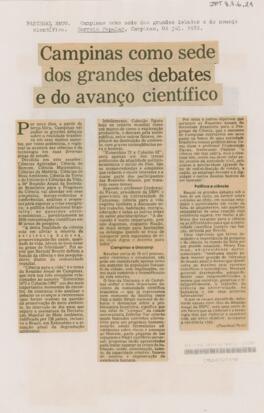 Campinas como sede dos grandes debates e do avanço científico