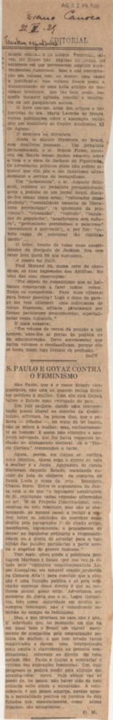 S. Paulo e Goyaz contra o feminismo