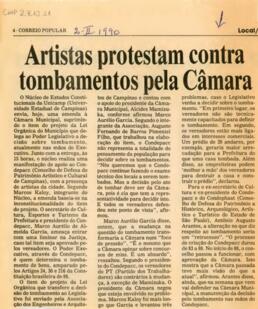 Artistas protestam contra tombamentos pela Câmara