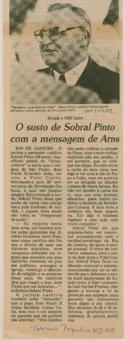 O susto de Sabral Pinto com a mensagem de Arns