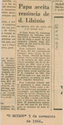 Papa aceita renúncia de d. Libânio