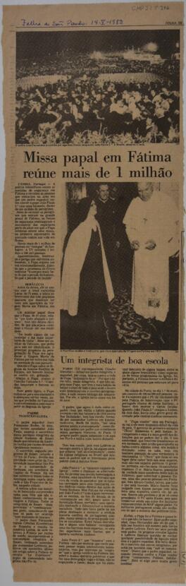 Missa papal em Fátima reúne mais de 1 milhão