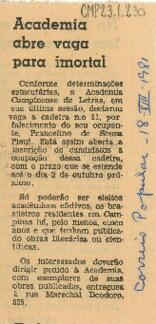 Academia abre vaga para imortal