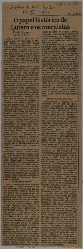 O papel histórico de Lutero e os marxistas