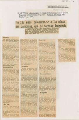 Há 187 anos, celebrava-se a 1.a missa em Campinas, que se tornava freguesia