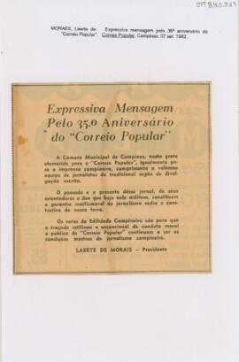 Expressiva mensagem pelo 35º aniversário do "Correio Popular"