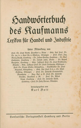 Handwörterbuch des Kaufmanns: Lexikon für Handel und Industrie – Vierter Band