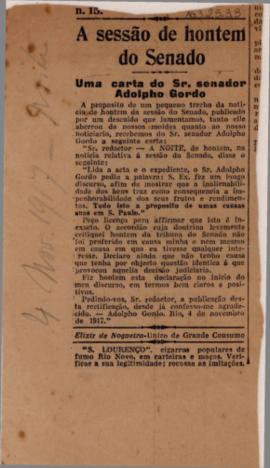 Uma carta do Sr. senador Adolpho Gordo