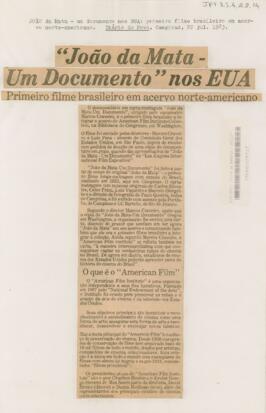 “João da Mata – Um Documento” nos EUA