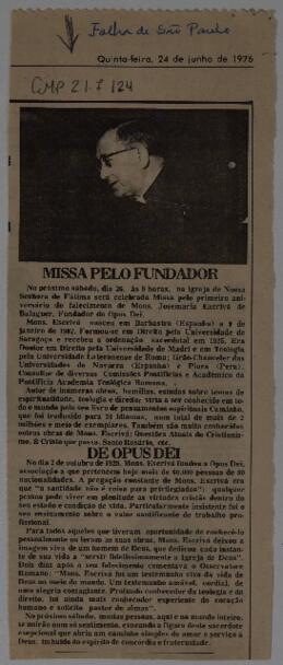 Missa pelo fundador [da Opus Dei]