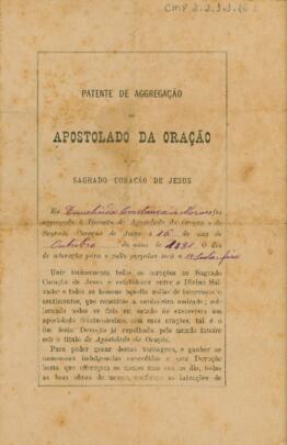 Patente de Aggregação ao Apostolado da Oração e do Sagrado Coração de Jesus