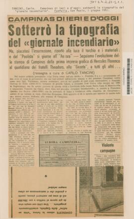 Campinas diieri e d’oggi: Sotterrò la tipografia del <giornale incendiario>