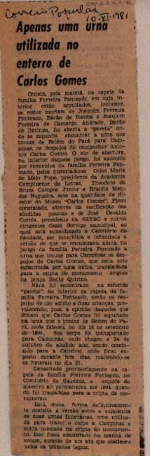 Apenas uma urna utilizada no enterro de Carlos Gomes