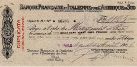 [Cheque do Banque Française et Italienne pour l’Amerique du Sud]